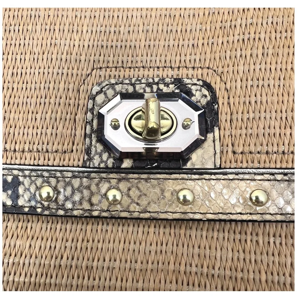Coach Wristlet Clutch Womens‎ Small Tan Good Straw Snakeskin Studded 45275